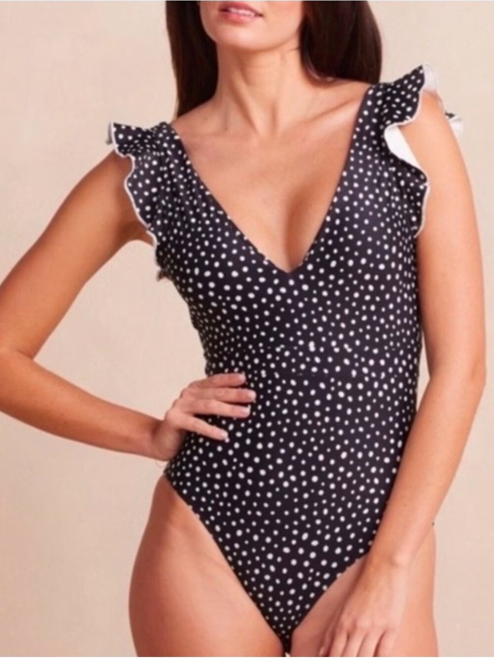 summersalt Black & White Polka Dot Ruffle Strap One-Piece Swimsuit